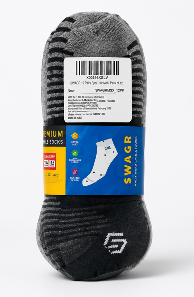 12 Pairs Sports Cotton Ankle Length Socks for Men